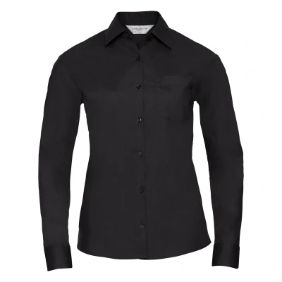 Image of Russell Athletic Collection Womens/Ladies Poplin Easy Care Long Sleeved Shirt (Black) Size X Small