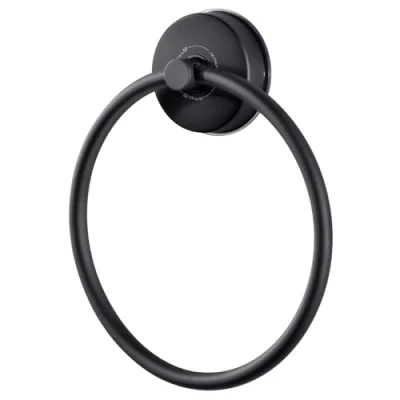 Image of JOMOLA Towel Ring Suction Hand Holder Black Rail for Bathroom Stainless Steel Cup Round Kitchen, Bath Matte