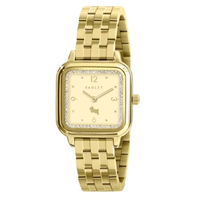 Image of RADLEY Womens Gold Plated Stainless Steel 5 Link Bracelet Square Analogue Quartz Watch