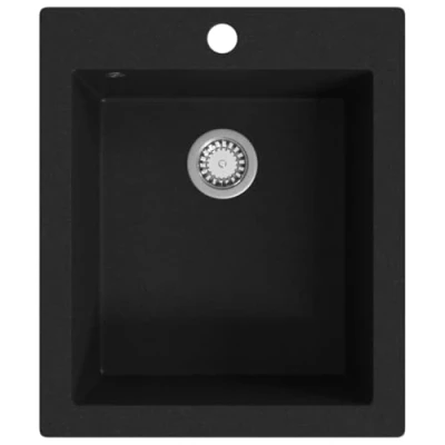 Image of vidaXL Overmount Kitchen Sink Single Basin Durable Granite Material, Scratch &amp; Impact Resistant with Extra Deep Basin, Stain Easy to Clean, Black