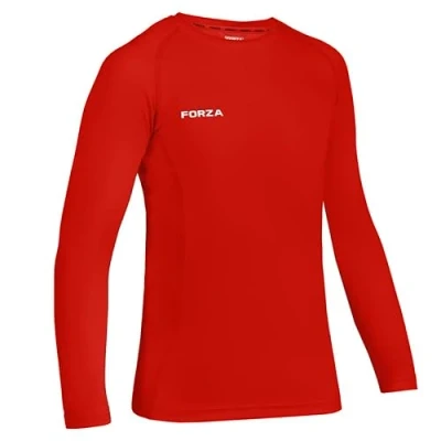 Image of FORZA Junior Boys’ Base Layer Long Sleeve Top Moisture Wicking, 4‑Way Stretch Compression Undershirt for All Sports Multiple Sizes and Colours Available (Red, Age 11 12 (Junior))