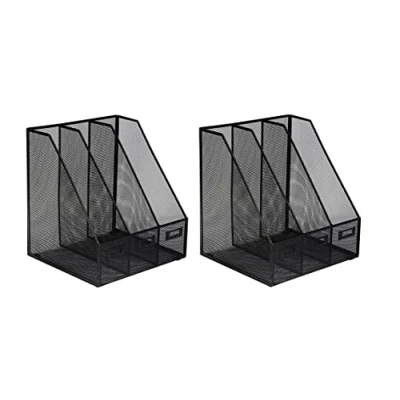 Image of OSCO Black Wiremesh Triple Magazine Rack 2 Pack Folder Storage File Organiser 3 Sections Desk Tidy Document Holder
