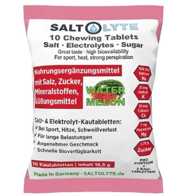 Image of SALTOLYTE 10 Chewing Tablets Watermelon in Sachet, Salt and Electrolyte Chewable with Sodium, Magnesium, Potassium, Calcium Flavour