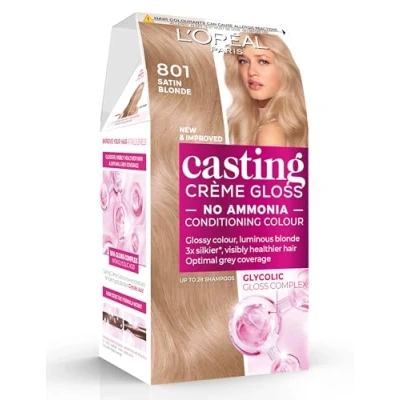 Image of L&#039;Oréal Paris Casting Crème Gloss Semi Permanent Hair Dye, Ammonia Free Formula &amp; Honey Infused Conditioner, Glossy Finish, Colour for Up to 28 Shampoos, Colour: 801 Satin Blonde