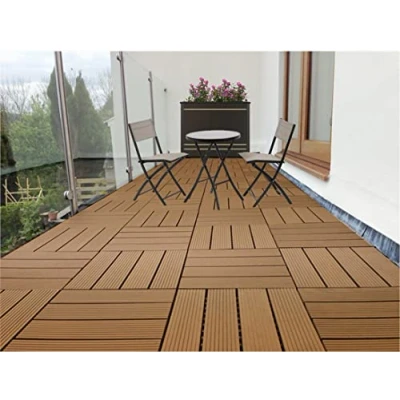 Image of AQS INTERNATIONAL Set of 11 (1m²) Decking Floor Tile Interlocking Plastic WPC Garden Patio Terrace Balcony Tiles Flooring Wood Composite with Click System 30cm x (Light Brown)