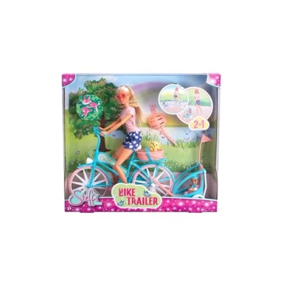 Image of Simba 105733709 Steffi Love Bike Trailer, Toy Doll on Her with Trailer for Baby, Dog and Helmets, from 3 Years