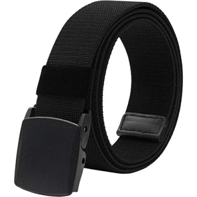 Image of LionVII Men Elastic Stretch Canvas Belt with Plastic Buckle, Breathable Braided Fabric Web Strap Adjustable for Work Pants Jeans Below 46 Inch(Black)(Size: L)