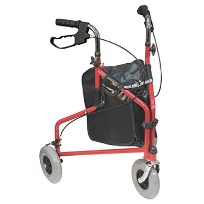 Image of Aidapt Red Folding Light Weight 3 Wheeled Tri Walker Rollator Mobility Aid with Carry Bag and Lockable Brakes for Indoor Outdoor use