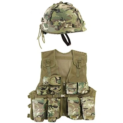 Image of Kombat Tactical Kids Army Assault Outfit Soldier Fancy Dress Costume Set Boys BTP Vest Helmet (Assault &amp; Set)