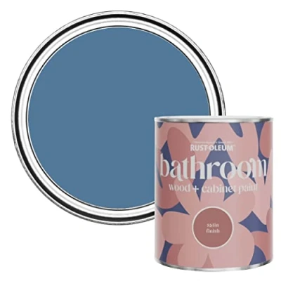 Image of Rust Oleum Blue Moisture Resistant Bathroom Wood and Cabinet Paint in Satin Finish Silk 750ml