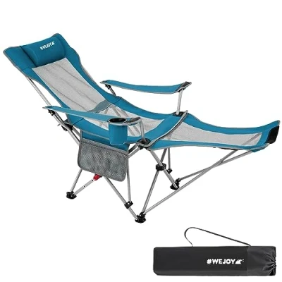 Image of #WEJOY Camping Chairs Folding Recliner Chair Adjustable with Detachable Footrest Headrest Cup Holder Lightweight Portable Reclining Camp Fold Up for Outdoor Beach Garden,Cyan