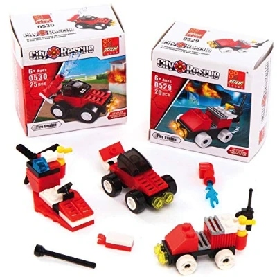 Image of Baker Ross AX380 Fire Rescue Building Brick Kits Pack of 4, Truck Construction Toys for Kids Great Small Gifts, Party Favours and Pocket Money