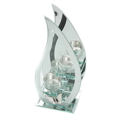 Image of Hestia Glass Mirror Flame Double Tea Light Holder With Metal by