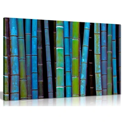 Image of Abstract Blue Bamboo Forest Canvas Wall Art Picture Print (36x24in)