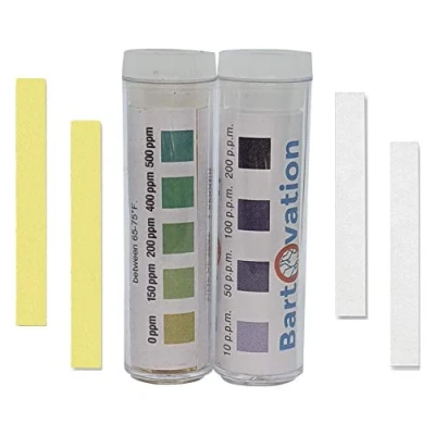 Image of Restaurant Sanitizer Test Kit for Quaternary Ammonium (QAC, Multi Quat) 0 400 ppm &amp; Chlorine 10 200 Paper [2 Vials of 100 Strips]