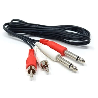 Image of DRUT 1.8m Twin 6.35mm MONO Jack Plugs to 2 x RCA Phono OFC Audio Cable Male Lead (6ft)