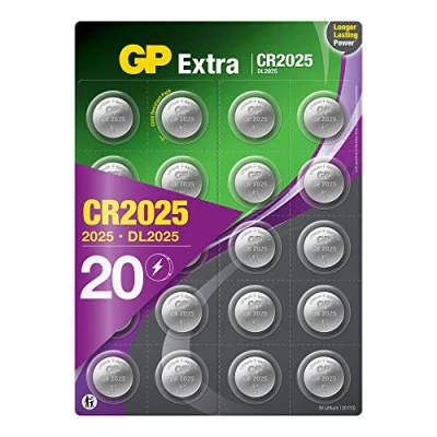 Image of GP CR2025 3V Lithium Coin Cell Batteries 20 Pack Flat Battery for Car Key/Key Fob Audi Mercedes Nissan DL2025 2025 also suitable scales/toys/heartrate monitor etc