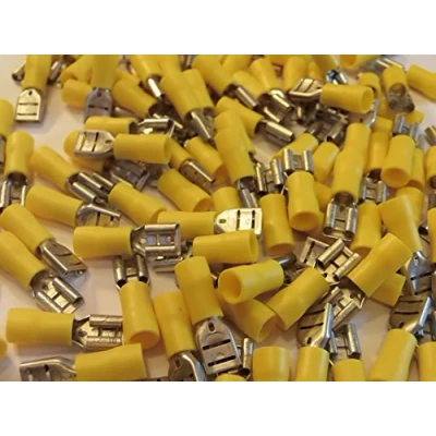 Image of 6.3 yellow terminal crimp connector push on female spade crimps 25 50 100 pack (50)