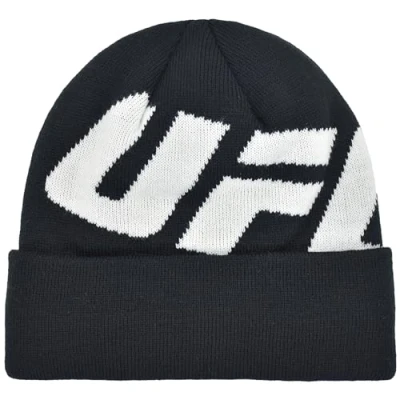 Image of Concept One Unisex&#039;s UFC Beanie Hat, Cuffed Winter Knit Cap with Faux Sherpa Lining and Jacquard Logo, Black, Size