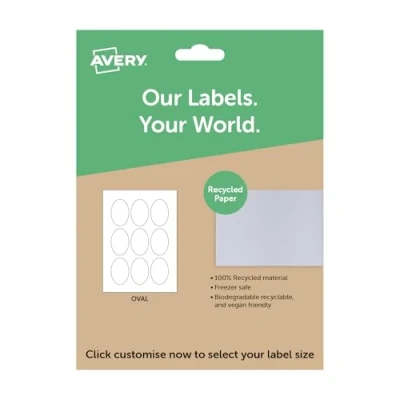 Image of Avery Oval Recycled Paper Labels, A4 Sheet of Custom Stickers, Personalised Sticky Labels for Printing, White Product Candle