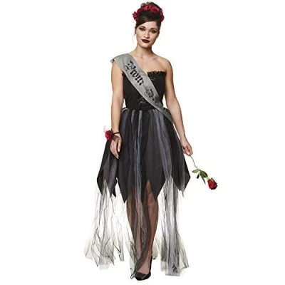 Image of Ladies Gothic Prom Queen Costume Adults Zombie Halloween Fancy Dress Outfit (X Small)