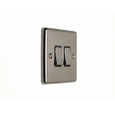 Image of EUROLITE Enhance Black Nickel 2 Gang Double 10 AMP Way Light Switch EN2SW BNB