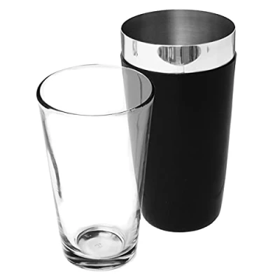 Image of bar@drinkstuff Vinyl Boston Cocktail Tin Black Shaker Can, Professional Coated for Extra Grip &amp; Flair Bartending