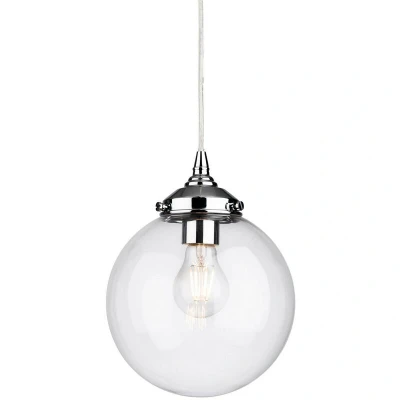 Image of Seville 1 Light Globe Ceiling Pendant Chrome with Clear Glass, E27