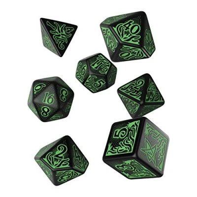 Image of Qworkshop QWOCTR21 The Call of Cthulhu Dice, 7th Edition Black &amp; Green, 2.29 x 10.67 14.99 cm
