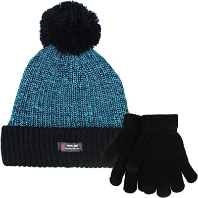 Image of TeddyTs Boy&#039;s Chunky Bobble Hat and Touch Screen Gloves Set (Blue)