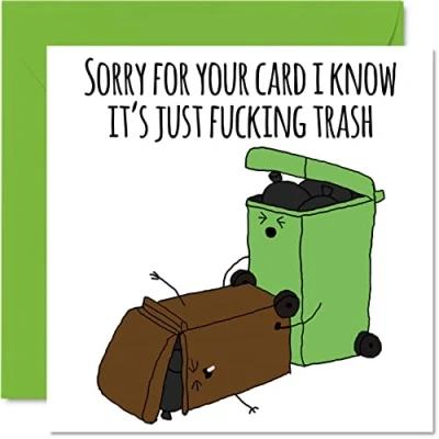 Image of Rude Birthday Cards for Men Women F*cking Trash Funny Happy Card Friend Colleague Brother Sister Mum Dad Auntie Uncle, 145mm x Offensive Banter Bday Greeting Him Her