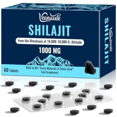 Image of Shilajit Tablets 30,000 mg, 100% Pure Himalayan Shilajit, Rich in Fulvic Acid &amp; 85+ Trace Minerals, Resin Supplement for Energy Immune Health (60 Tablets)