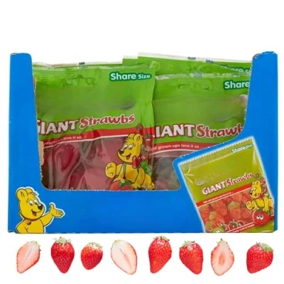 Image of 100 Pack Sweet Mini Bags Multipack Bulk Sweets Hamper Made For Kids Birthday Parties, Christmas Party Bags, Halloween, Easter (Giant Strawb 100Pack)
