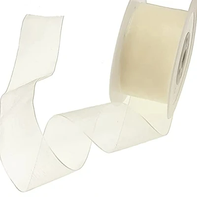 Image of 25m Ivory 40mm Wide Woven Edge Organza Ribbon For Crafts