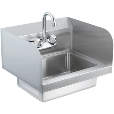 Image of VEVOR Commercial Hand Sink with Faucet and Side Splash, NSF Stainless Steel for Washing, Small Washing Sink, Wall Mount Basin Restaurant, Kitchen, Bar, Garage Home, 17x12.8 inch