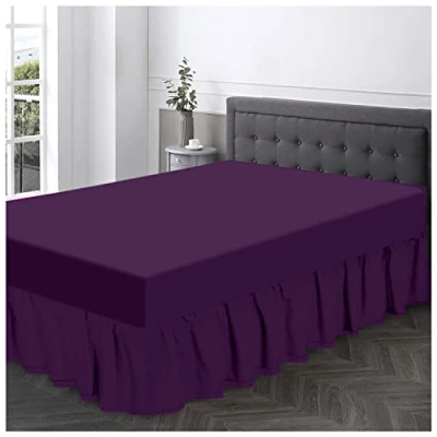 Image of Plain Dyed Valance Fitted Sheet Polycotton Soft Bedsheets For King Size Bed Frill Bedding Base Wrap Berry