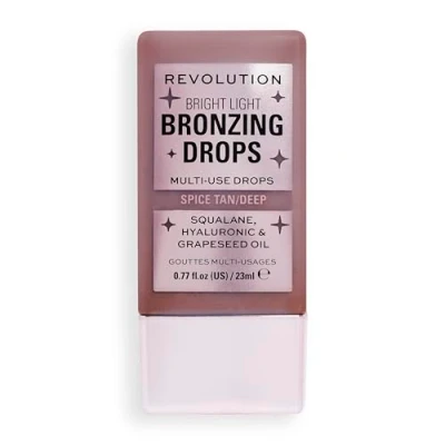 Image of Makeup Revolution, Bright Light Bronzing Drops with Hyaluronic Acid, Sun Kissed Finish, Deep Bronze Spice, 23ml