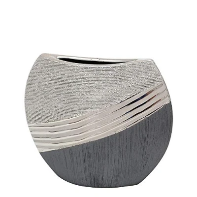 Image of Dekohelden24 Elegant modern decorative designer ceramic vase in silver grey, 19 cm