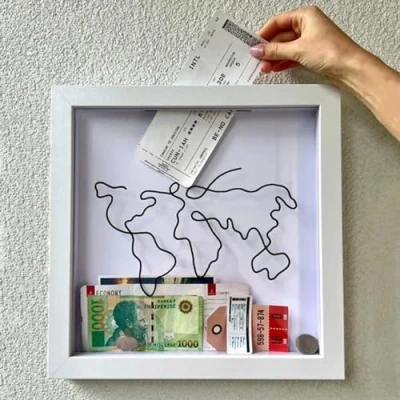 Image of Adventure Archive Box Travel Home Decor Wooden Shadow with Slot on Top Creative Ticket Collection Frame for Movie Sporting Events Concert Stubs,