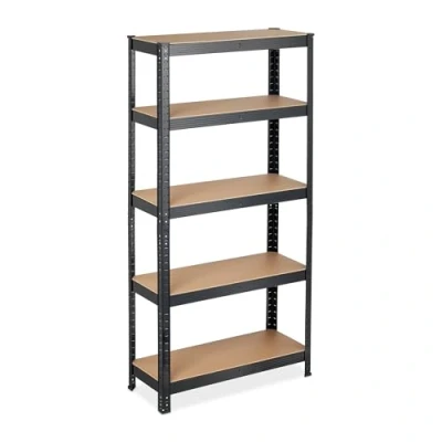 Image of Relaxdays 2 x Heavy Duty Shelving Unit, Max. Load 875 kg, 150x75x30cm, 5 Shelves, Push In, Garage Storage, Steel, Black