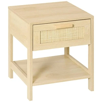 Image of HOMCOM Nightstand Bedside Table End Storage Organizer with Drawer Shelf