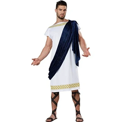 Image of California Costumes 01593XL Grecian Toga Character Adult Sized Costume, White/Navy, XL