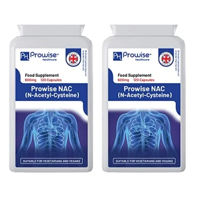 Image of NAC N Acetyl Cysteine 600mg 120 Capsules (Pack of 2) UK Manufactured GMP Standards by Prowise Healthcare Suitable for Vegetarians and Vegans