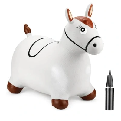 Image of Curvaso Grey Horse Animal Bouncy Jump Space Hopper Inflatable Ride On Kids Children&#039;s Fun Toy Gift For Boys Girls Indoors Outdoors Pump Included PA15401