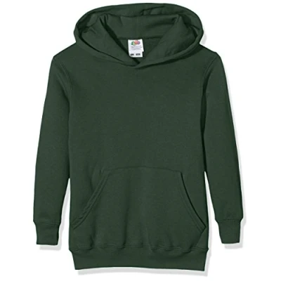 Image of Fruit of the Loom Unisex Kids Pull over Classic Hooded Sweat, Bottle Green, 7 8 Years (Manufacturer Size:30)