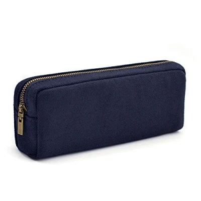 Image of DOBMIT Pencil Pen Case, Big Capacity Pouch Canvas Makeup Bag for Girls and Boys Durable Office Stationery Organizer Blue