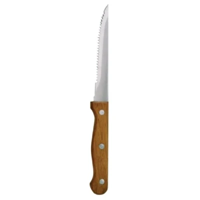 Image of Olympia Steak Knives with Wooden Handles Set (Pack of 12), Black &amp; Brown, Size: 215(L)mm/8.5 inch, Serrated Blade Material: 18/0 Stainless Steel Rustic Knives, C136