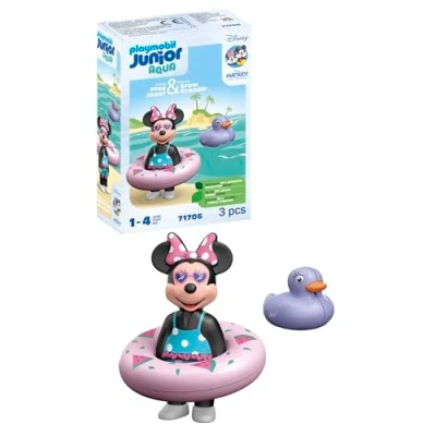 Image of PLAYMOBIL 71706 JUNIOR &amp; Disney: Minnie Mouse&#039;s Beach Trip, including swim ring and duck, sustainable toy made from plant based plastics, play sets suitable for children ages 1+
