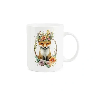 Image of Purely Home Fox Mug Flower Crown Animal Gift/Present Tea Coffee White Bone China