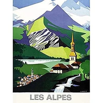 Image of Jacquelin Alps Mountains French Railway Advert Art Print Canvas Premium Wall Decor Poster Mural